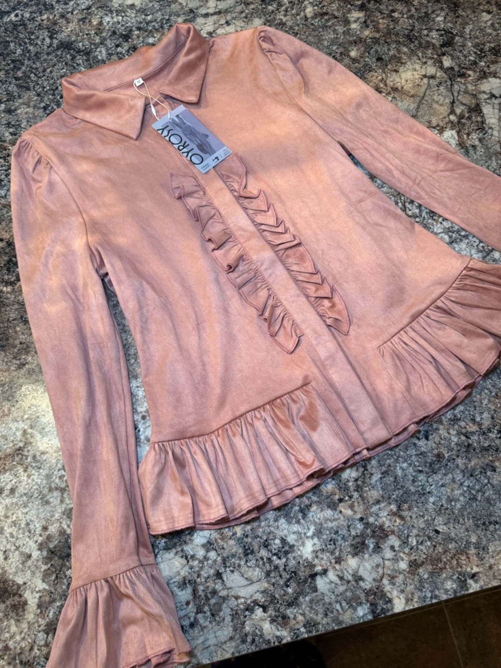Dusty Rose Ruffled Button-Up Blouse